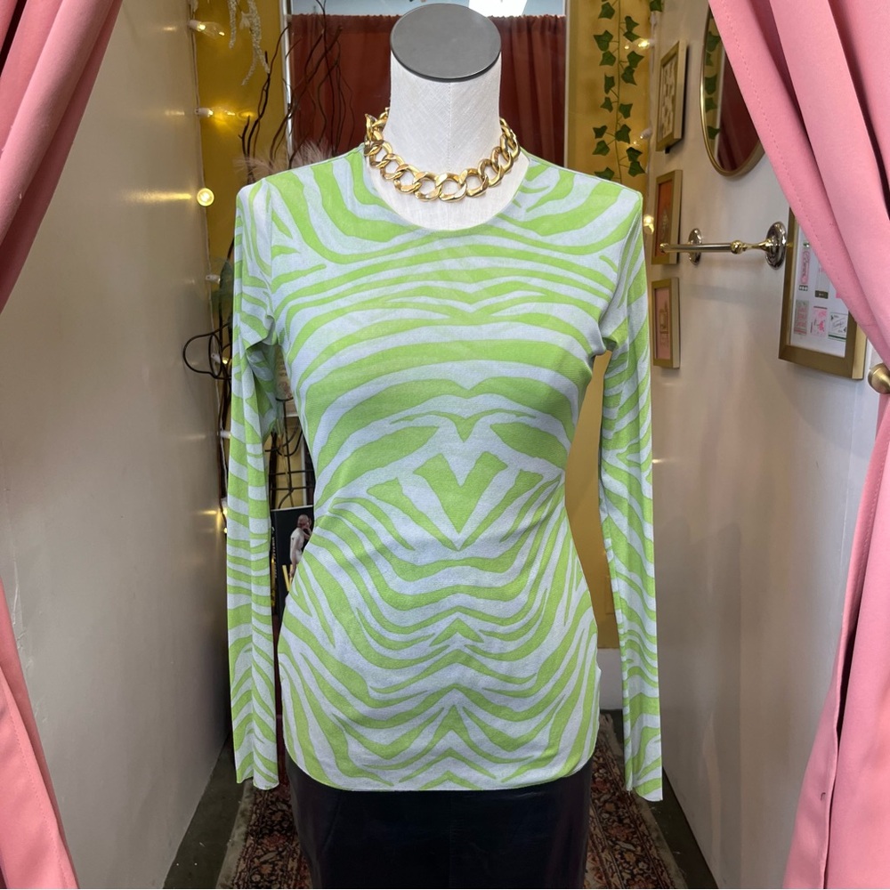 Petit Pois by Viviana G Green and Gray Zebra Print Mesh Long Sleeve